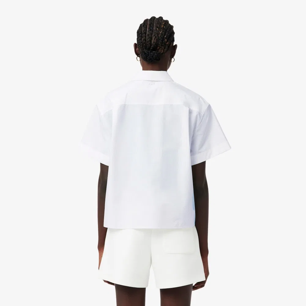 Рубашка Lacoste из поплина с крокодилом, белая — фото 3