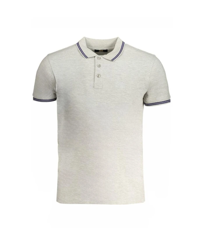 

Серая хлопковая рубашка-поло с вышивкой Cavalli Class, серый