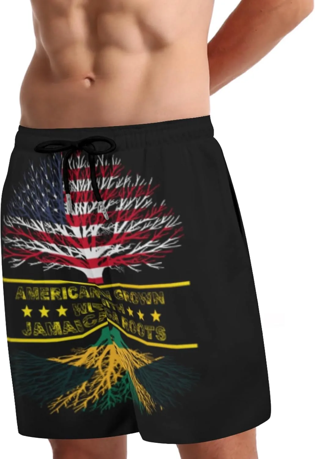 Мужские плавки American Grown and Jamaica Roots с сетчатой ​​подкладкой, завязками, быстросохнущие, с карманами Generic, черный — фото 2