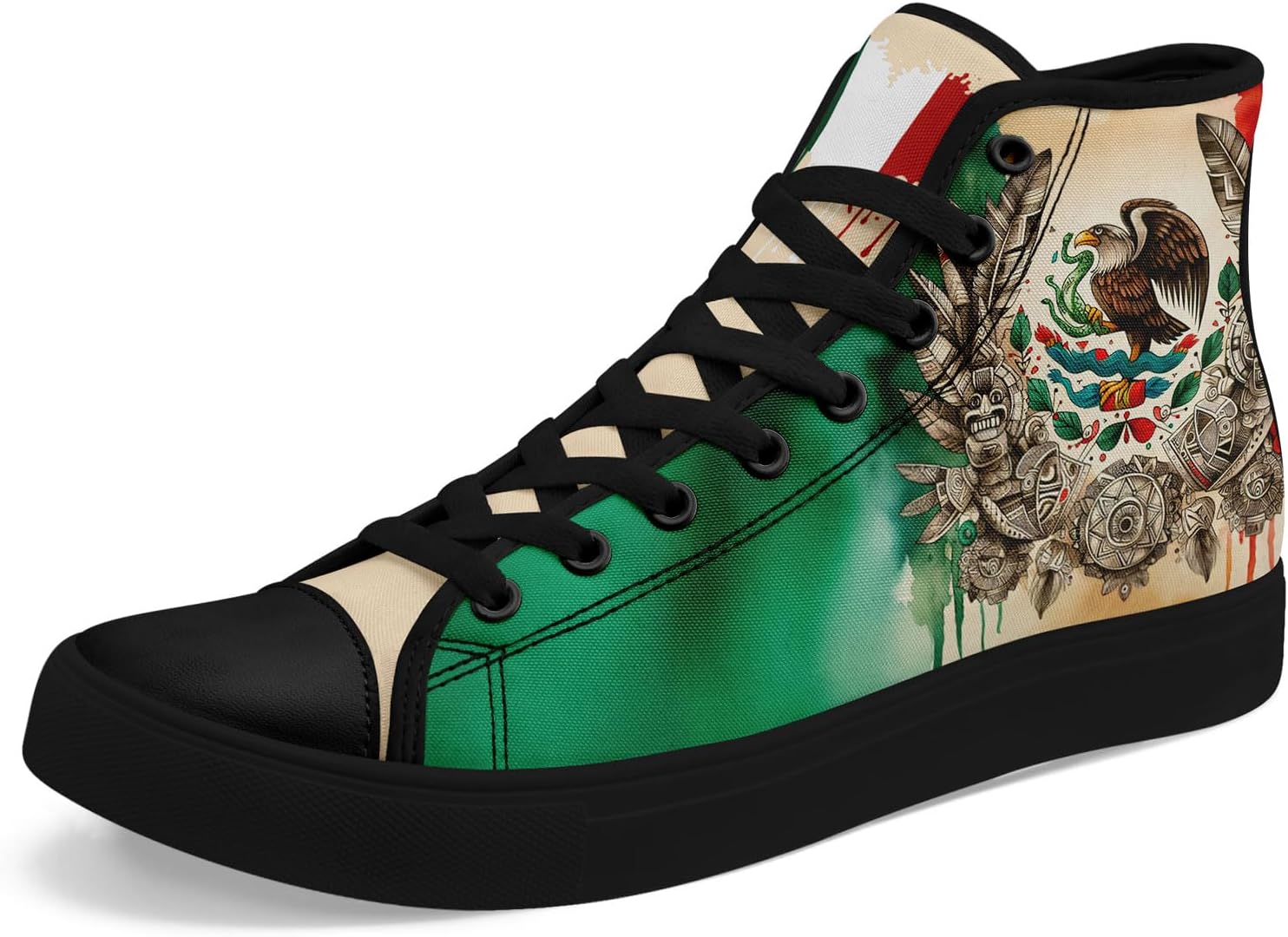 

Высокие кеды на шнуровке AWSOLE с флагом Мексики для мужчин и женщин, унисекс, стильные дышащие кроссовки с черепами, модная обувь на плоской подошве, черный/красный/зеленый/бежевый