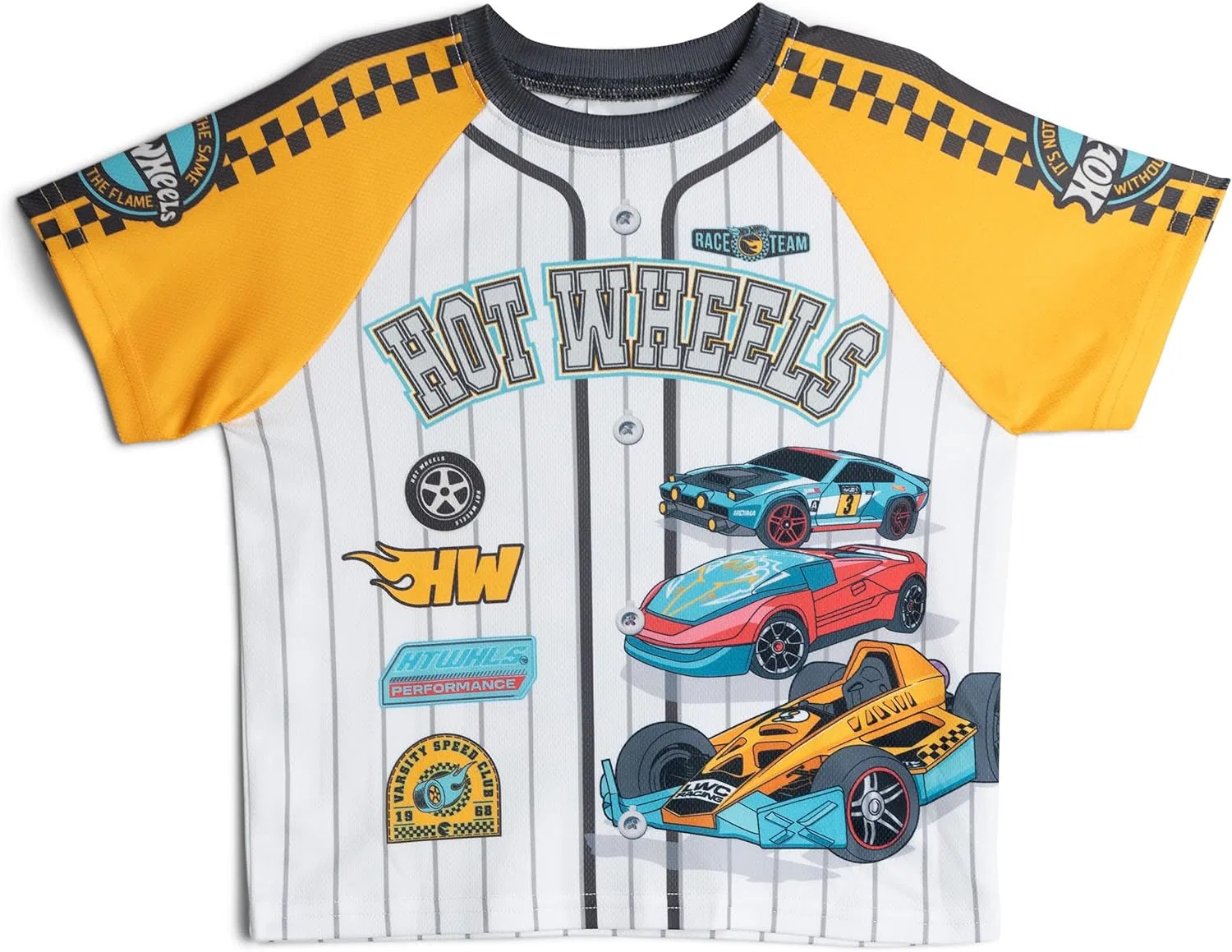Комплект одежды Hot Wheels: спортивная сетчатая бейсбольная футболка и шорты, размеры для малышей и детей постарше (2T - 10-12), Golden Yellow/Gray — фото 3