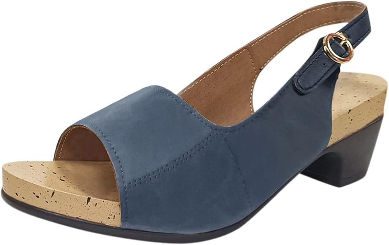 

Женские сандалии на низком массивном каблуке, открытый носок, ремешок с пряжкой на пятке, летние удобные элегантные сандалии на низком каблуке, противоскользящие повседневные дышащие обувь для ходьбы Generic, темно-синий