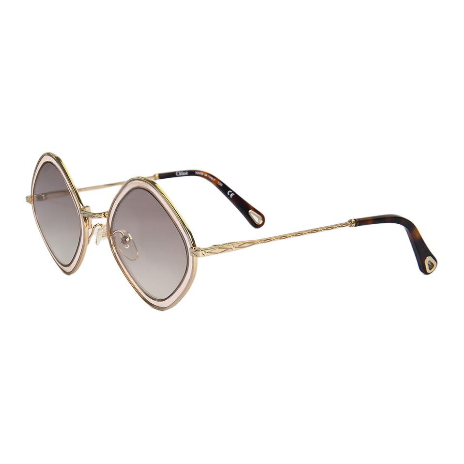 Chloé Chloe Metal Irregular Shape Sunglasses Unisex Gold/Tortoiseshell/Orange/Beige — фото 2