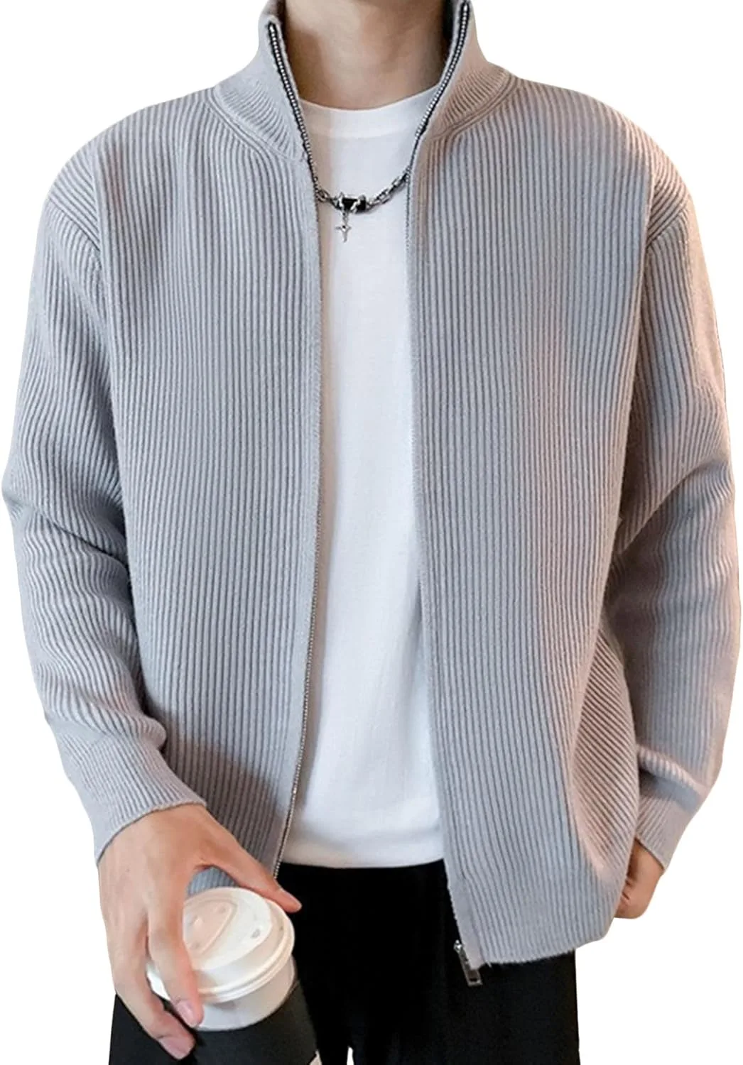 

Мужской кардиган с воротником стойкой и молнией