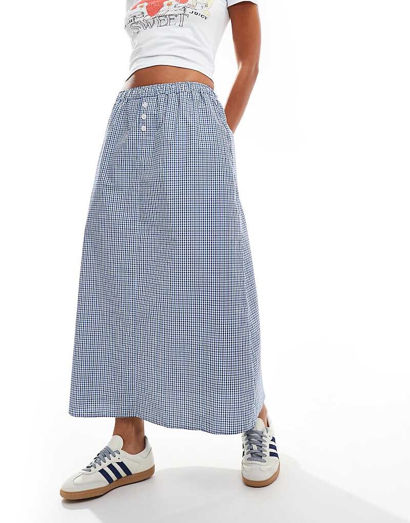 

Синяя юбка миди в клетку с боксерами ASOS DESIGN