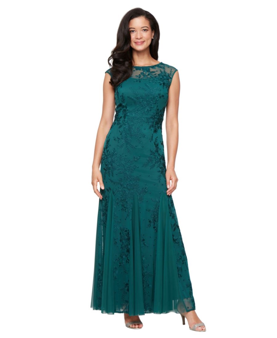 

Укороченное длинное платье А-силуэта с короткими рукавами Alex Evenings, Pine