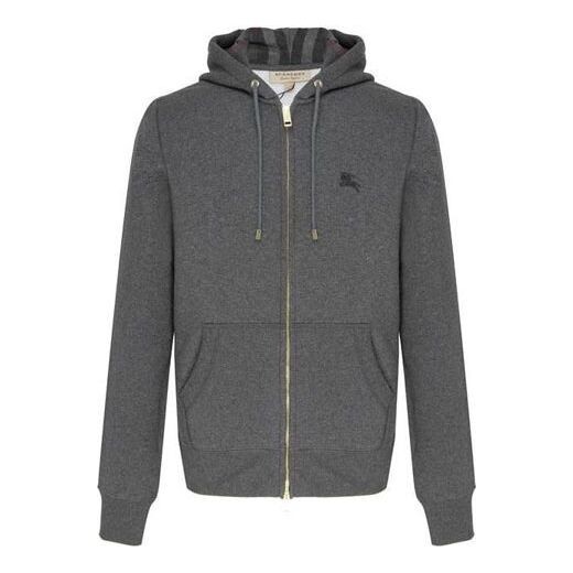 

Куртка Burberry Logo Embroidery Cotton Zipper Jacket Coat Male Grey, серый