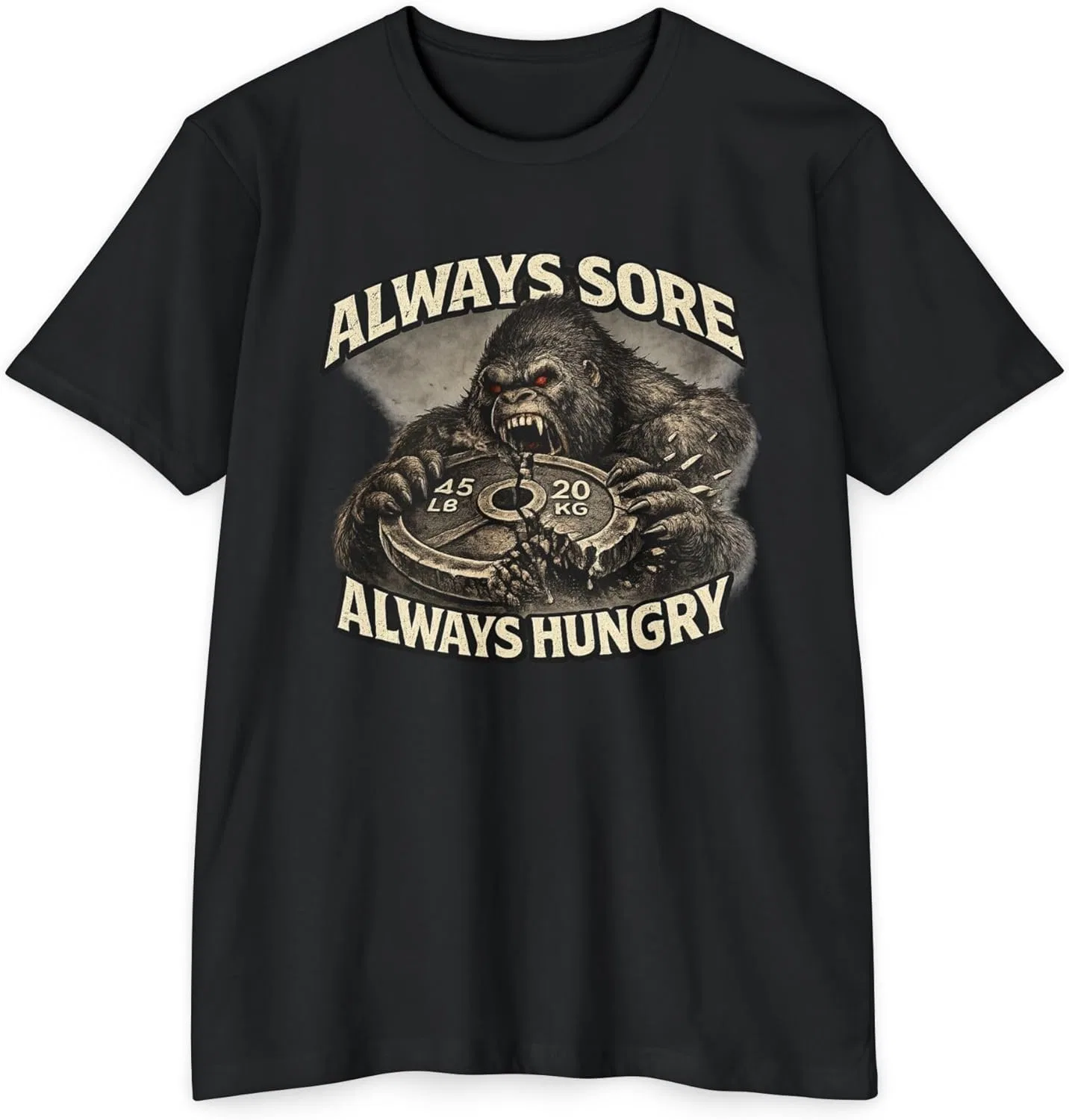Футболка Always Sore Always Hungry Gorilla - Dark Motivation для тренажерного зала, силовых тренировок и развития стойкости GENERIC, черный