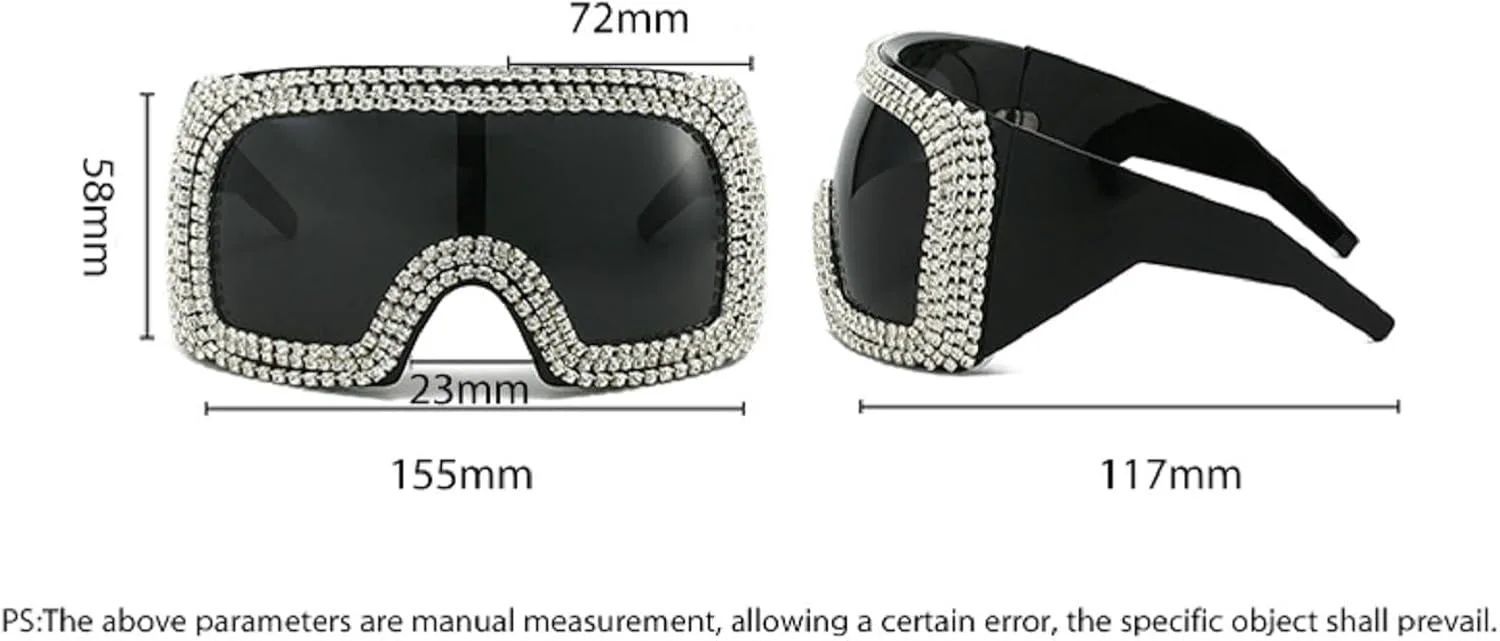 

Футуристические солнцезащитные очки со стразами для женщин, большие солнцезащитные очки с бриллиантами, модные солнцезащитные очки-щитки квадратной формы mincl, Black