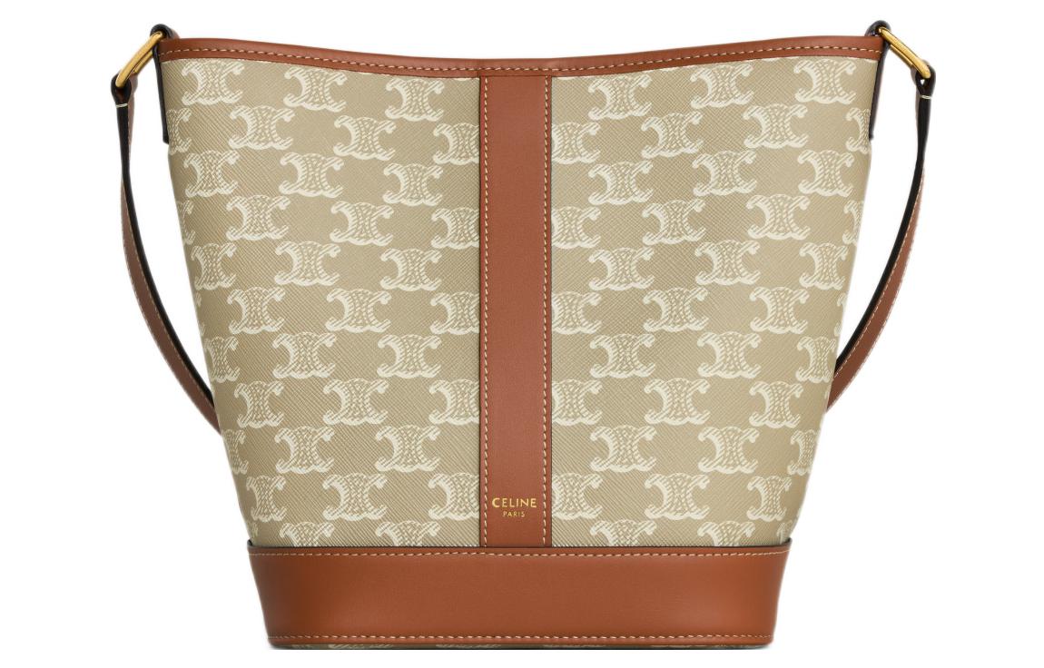 

Сумка-ведро из холста с кожаными деталями, через плечо, кросс-боди, бежево-коричневая CELINE