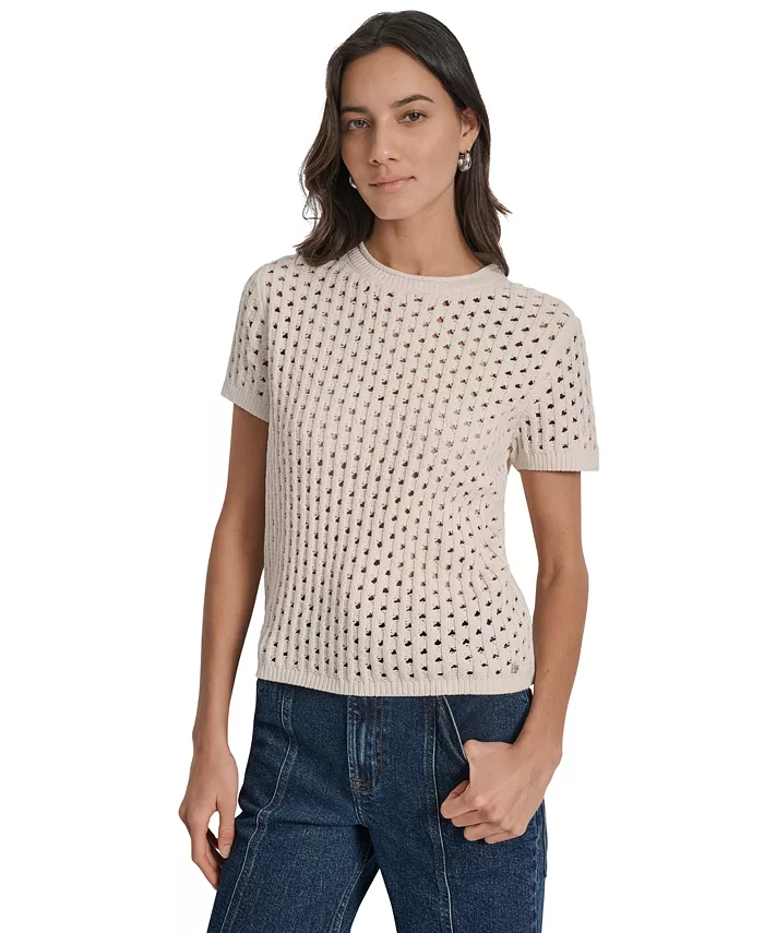 

Женский свитер с круглым вырезом и короткими рукавами DKNY Jeans, белый