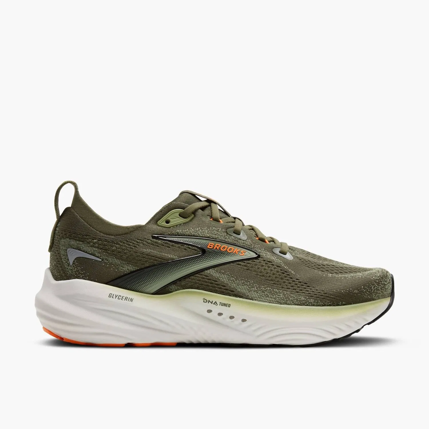BROOKS Мужские кроссовки Glycerin 22, цвет пыльно-оливковый/чайный/оранжевый — фото 2