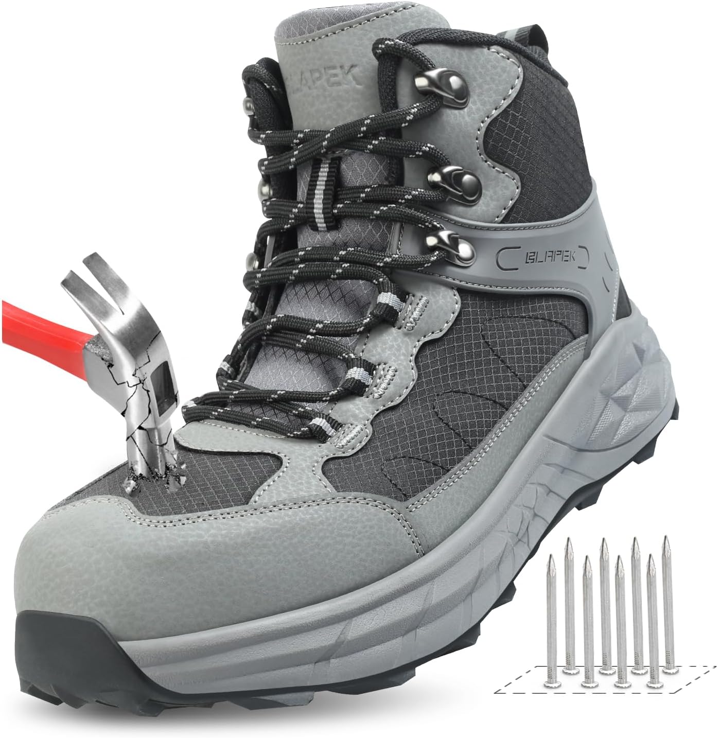 

Мужские защитные ботинки с металлическим носком, устойчивые к проколам туфли, противоскользящие кожаные безопасные кроссовки, легкая, дышащая и комфортная промышленная обувь Blapek, черный/серый