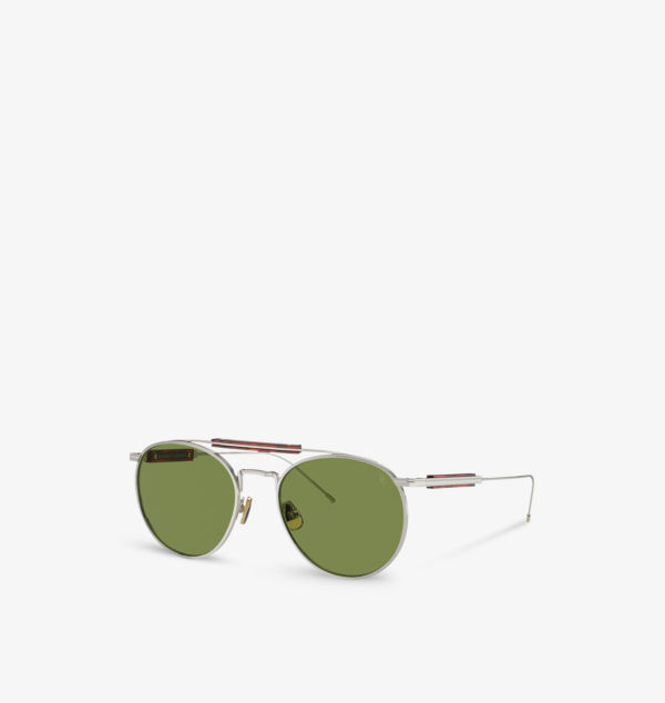 Солнцезащитные очки Bc2004St sartorial sunset в круглой оправе из титана с желтым золотом Brunello Cucinelli, серебряный — фото 2