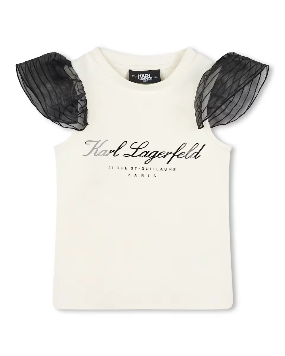 

Футболка для девочки с контрастными рукавами из органзы Karl Lagerfeld Kids, цвет Natural
