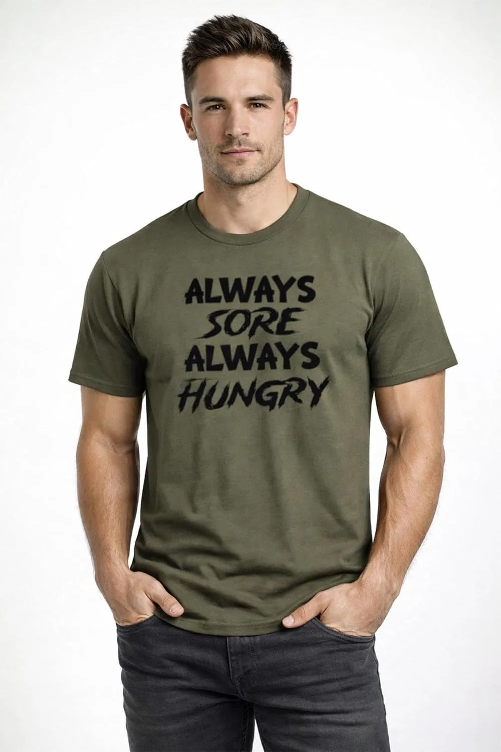 Футболка Always Sore Always Hungry - темная мотивационная для спортзала, тренировок, дисциплины и силы духа GENERIC, Heather Heavy Metal — фото 2