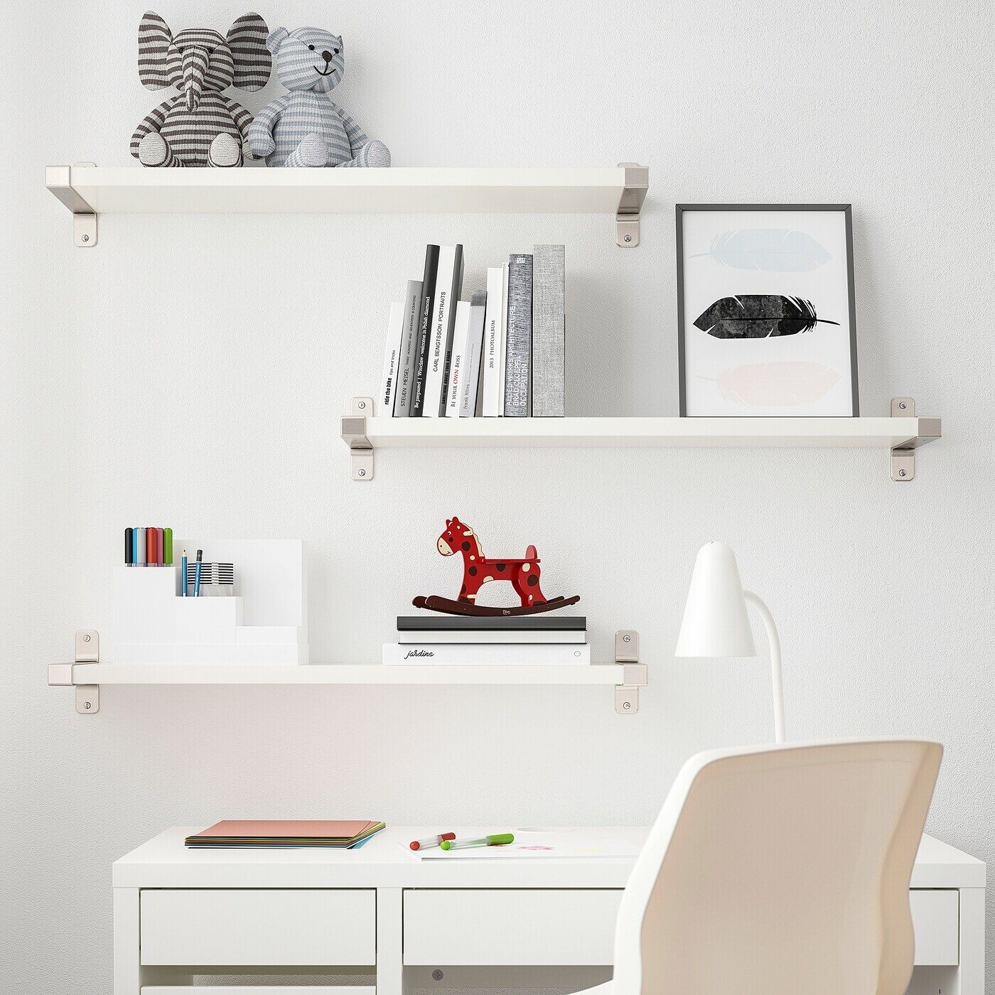 Комбинация настенных полок, белый/никелированный, 80x20 см, BERGSHULT / GRANHULT IKEA — фото 3