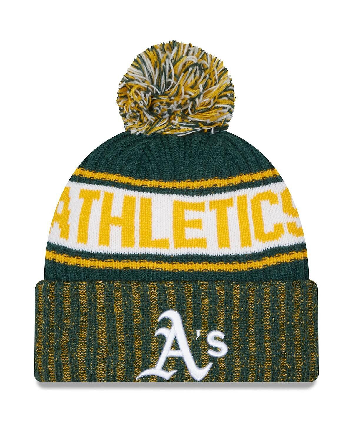 

Мужская зеленая вязаная шапка Oakland Athletics с манжетами и помпоном New Era