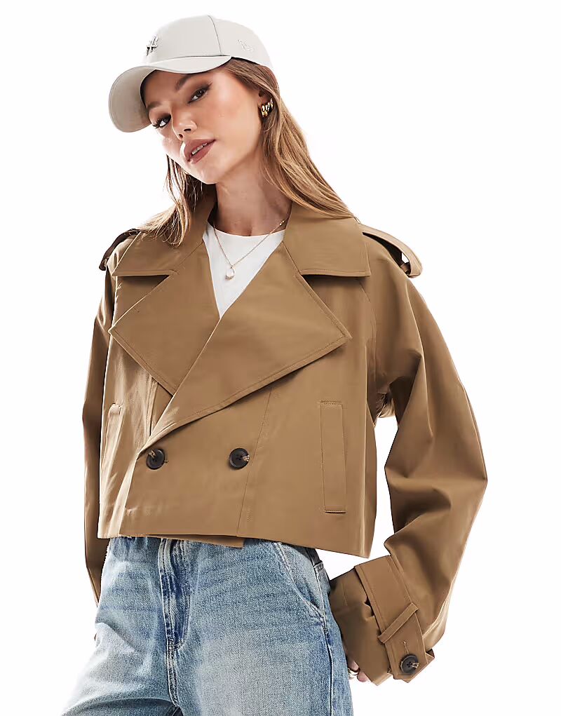 

Укороченный тренчкот ASOS DESIGN оливкового цвета