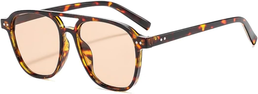 

Ретро-солнцезащитные очки с двойной перемычкой и заклепками для женщин, роскошные мужские очки для активного отдыха, велоспорта, защита от УФ-излучения UV400 TVTBBVV, Leopard Tea