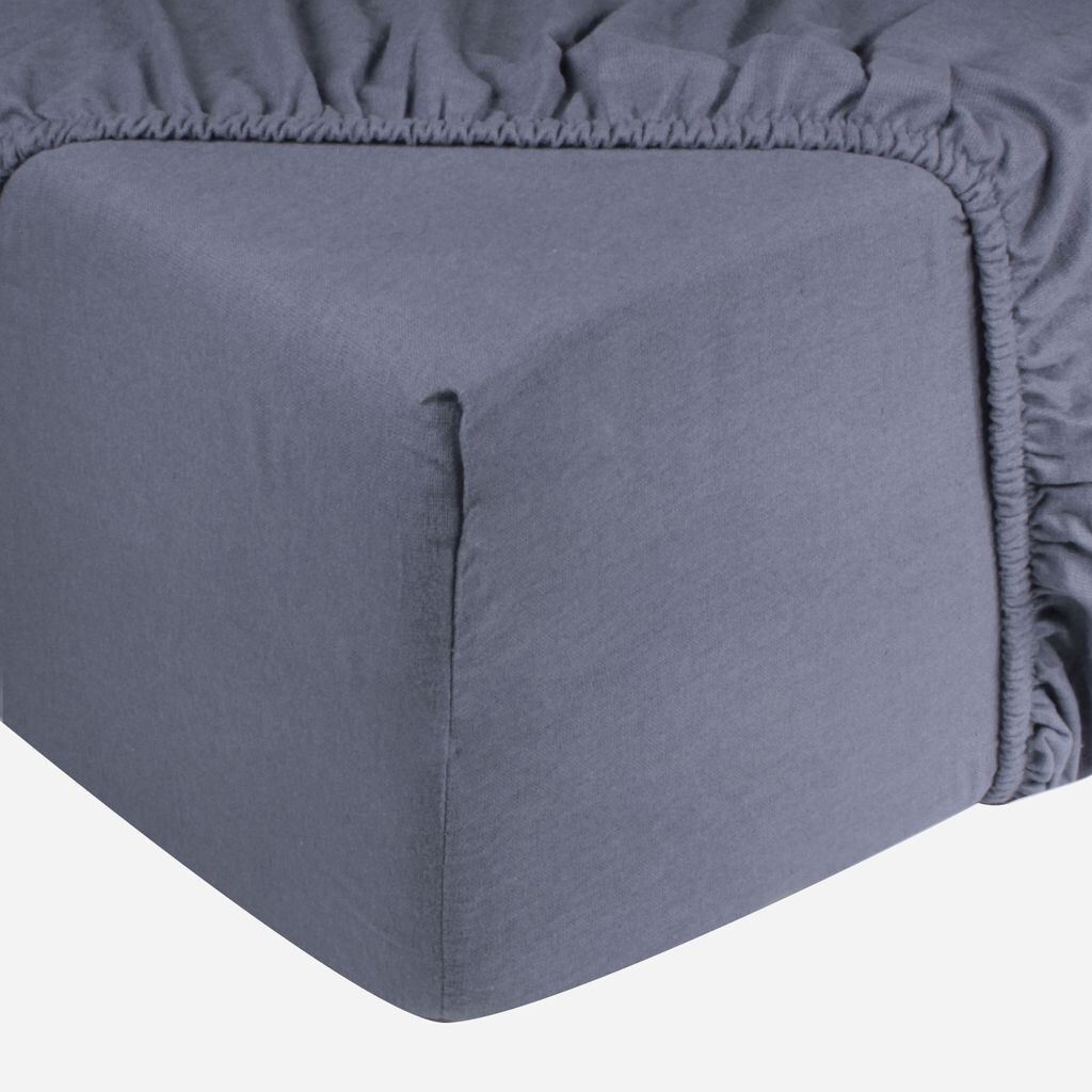 

Простыня DoubleDry на подгонке 90x200см - 100% хлопок - простыня на подгонке - сертификат OEKO-TEX - планка 30см - серо-синий