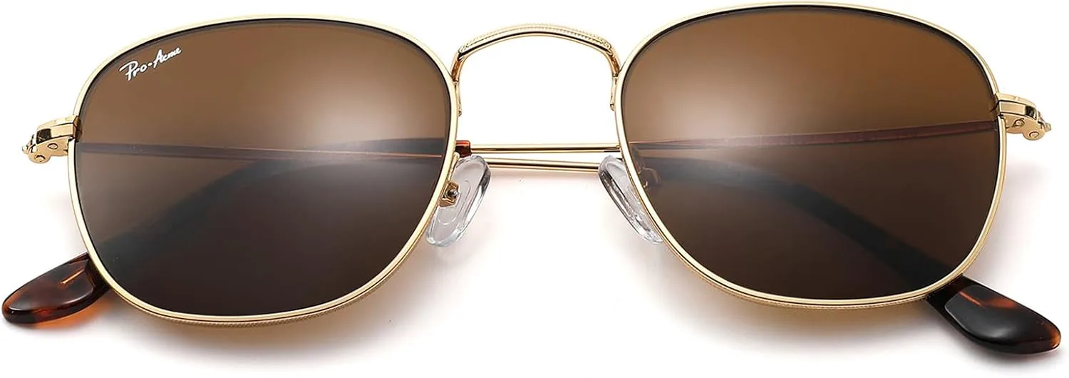 

Солнцезащитные очки Pro Acme Square с квадратными линзами, винтажной металлической оправой и защитой от УФ-излучения UV400. Модные солнцезащитные очки, Gold/Brown
