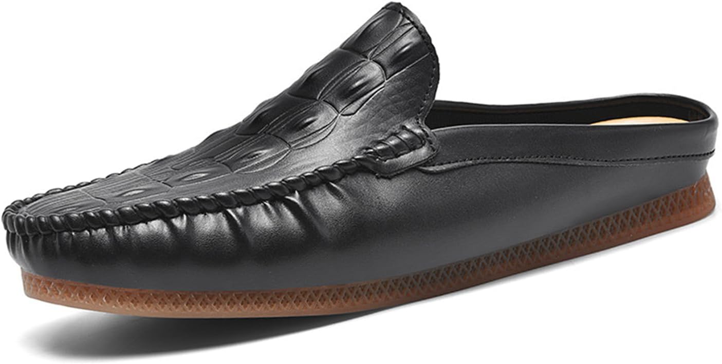 

Мужские кожаные слингбэки с круглым носком, тапочки Mules, удобные дышащие мягкие лоферы с мягкой подошвой для повседневной работы и свадебной одежды Etoryoox, черный