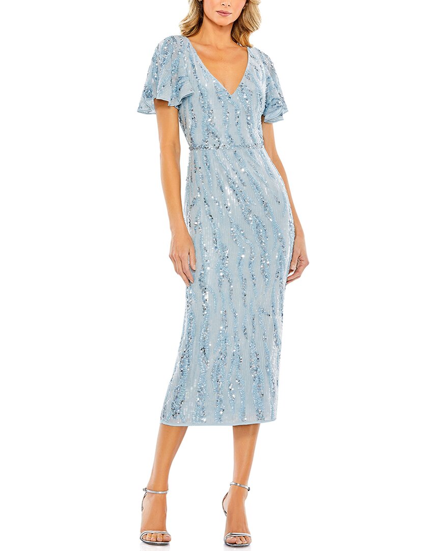 

Mac Duggal V-образный вырез с пышными рукавами платье чайной длины, синий