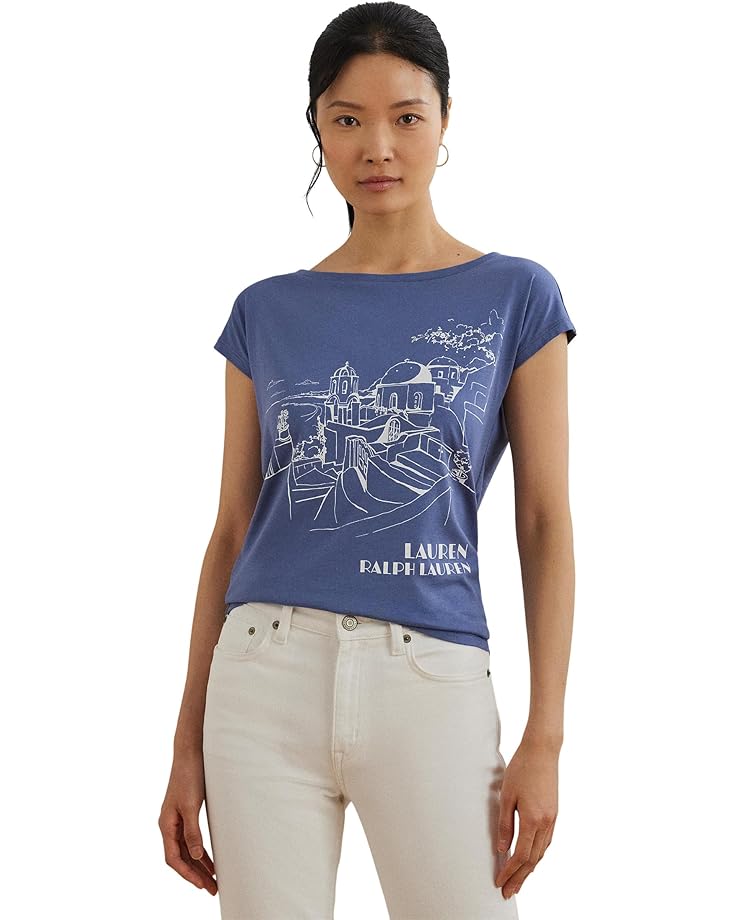 

Футболка Lauren Ralph Lauren Cotton-blend Jersey Graphic Tee, цвет Capri Blue
