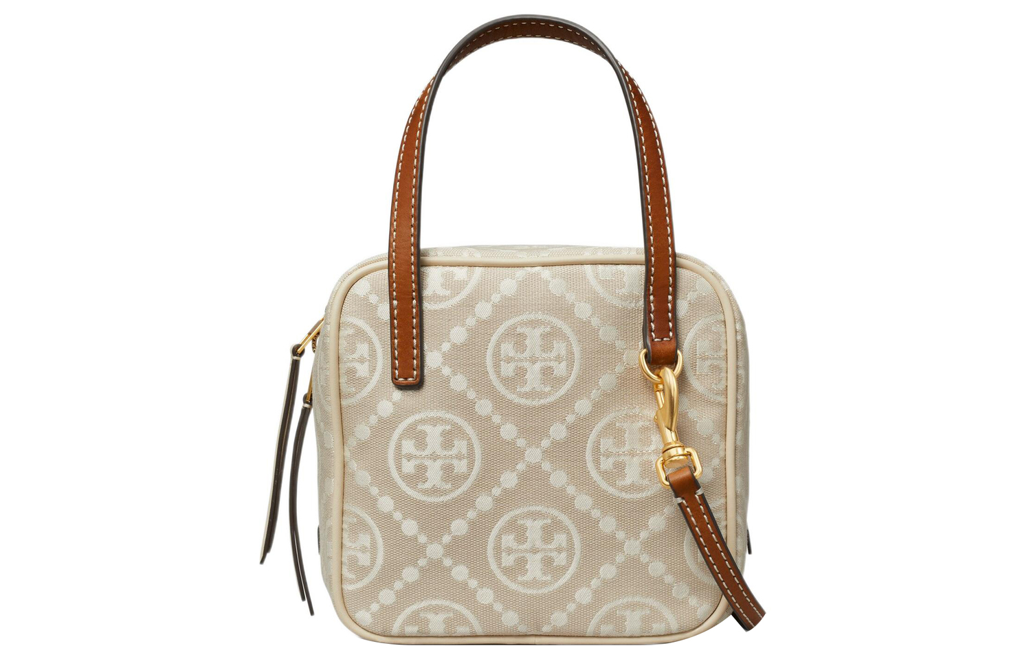 

Монограмма T Жаккард с кожаной отделкой Плечевая сумка, Кроссбоди, Женская сумка Слоновая кость Белый TORY BURCH