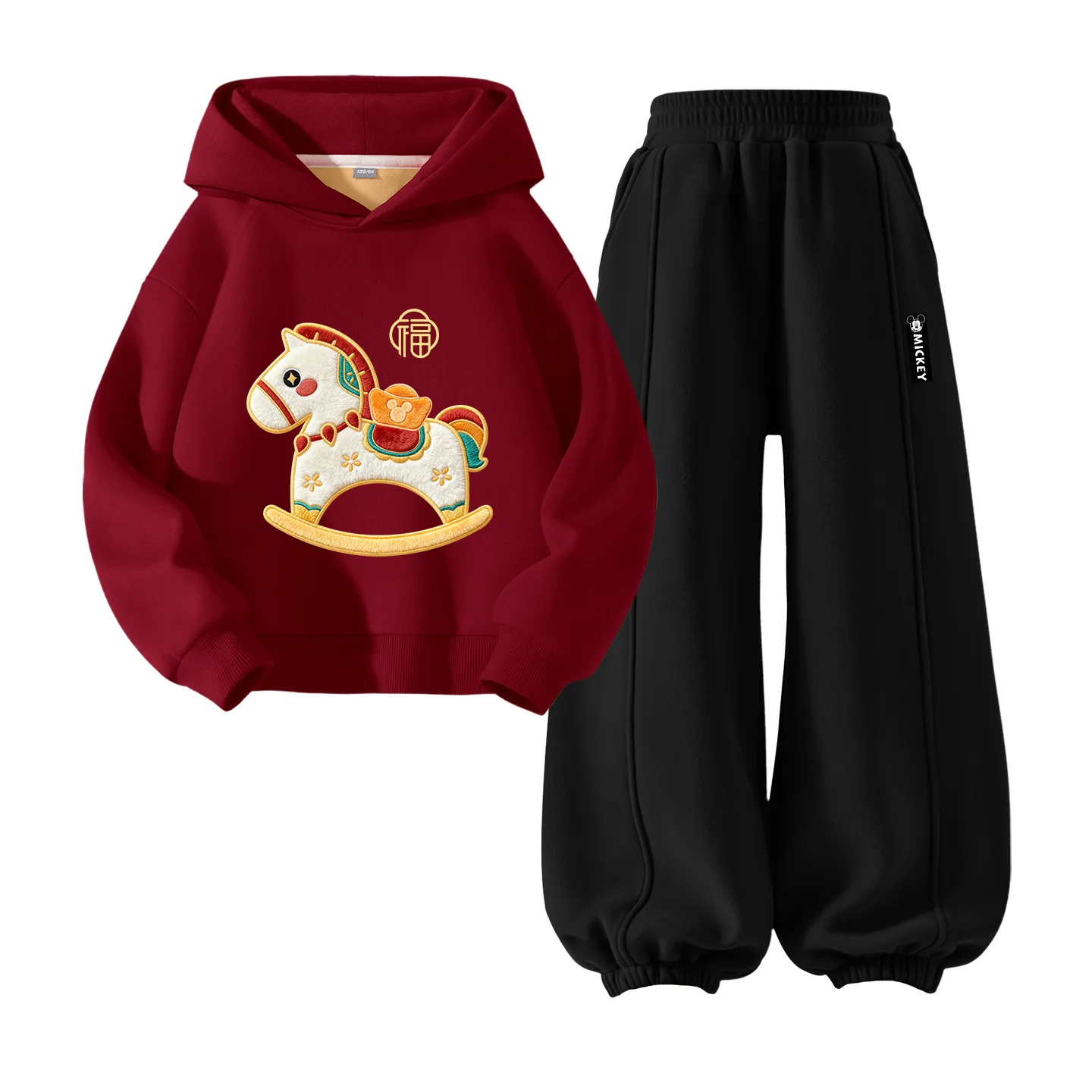 Детская повседневная худи с капюшоном Disney, [Thickened and Fleece-Lined]Diyuma Burgundy+Dylong Hook-and-Loop Black