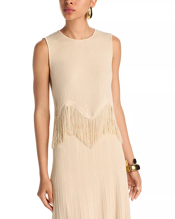 

X lani lynn бахрома по низу, ребристая трикотажная майка Misook, бежевый