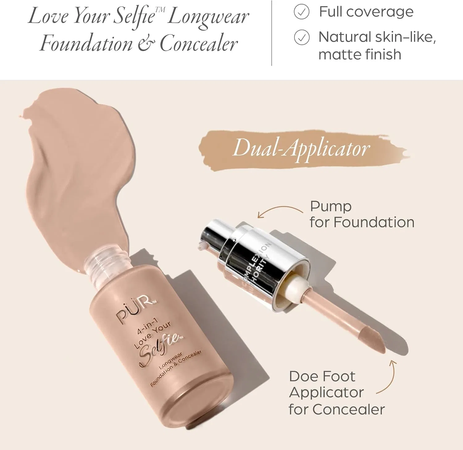 Тональное средство 4-в-1 Pür Minerals Love Your Selfie Foundation & Concealer оттенок MG5 Almond (30 мл) — фото 2