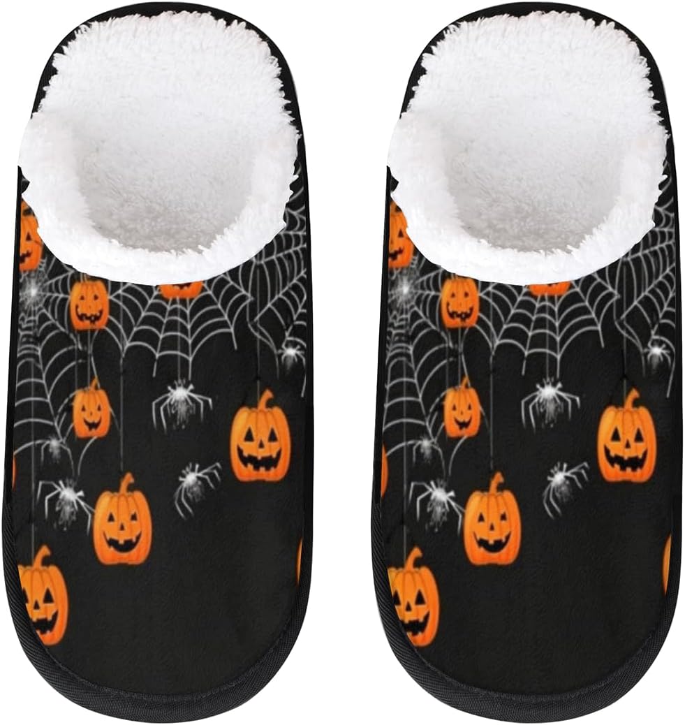 

Домашние тапочки Aglebo в виде тыквы и замка для Хэллоуина, зимние, для женщин и мужчин, мягкие тапочки с эффектом памяти, нескользящие, для использования дома и на улице, для путешествий, размер M, Pumpkins Spider Web