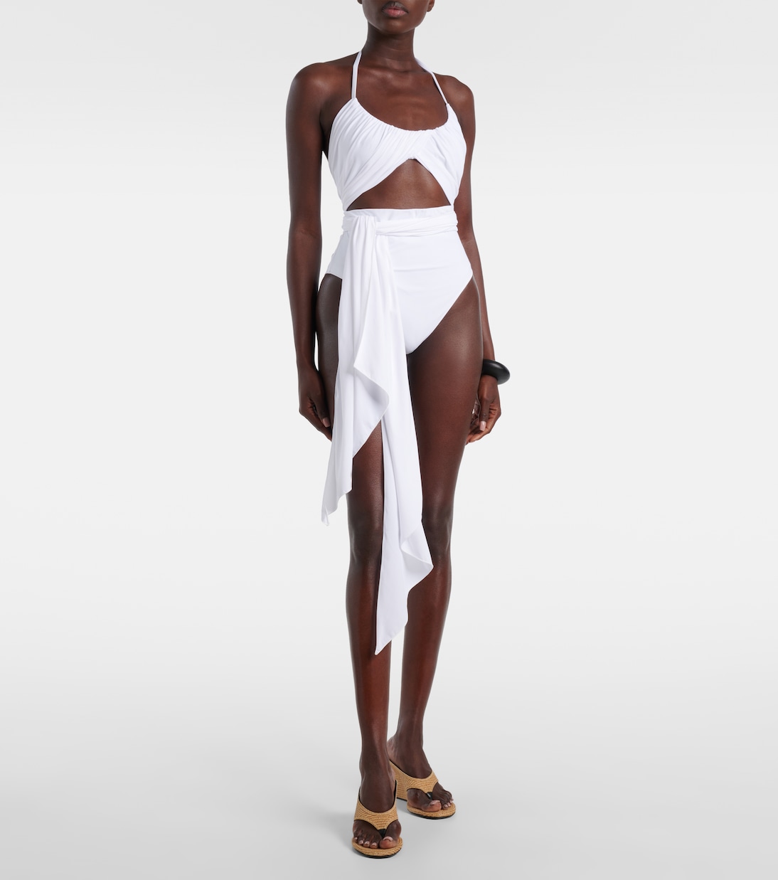 Облегающий купальник с запахом на шее Alaïa, Blanc — фото 2
