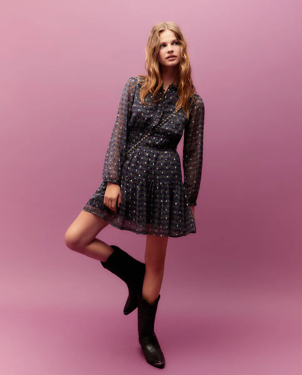 

Шифоновое платье с длинными рукавами Green Coast, темно-синий