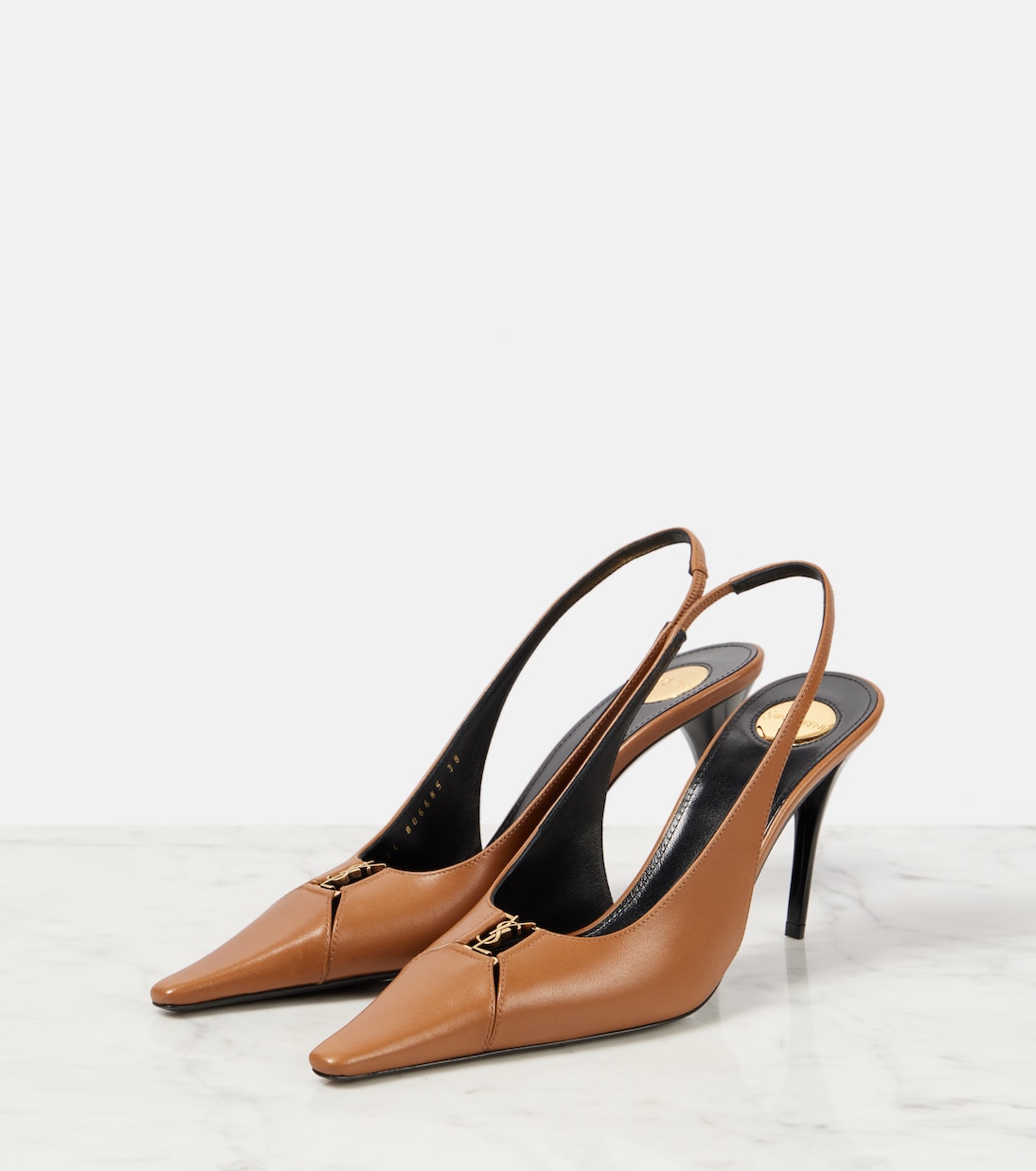 Babylone Breteuil 90 кожаные туфли-лодочки на ремешке Saint Laurent, Macadamia (Light Bronze) — фото 4