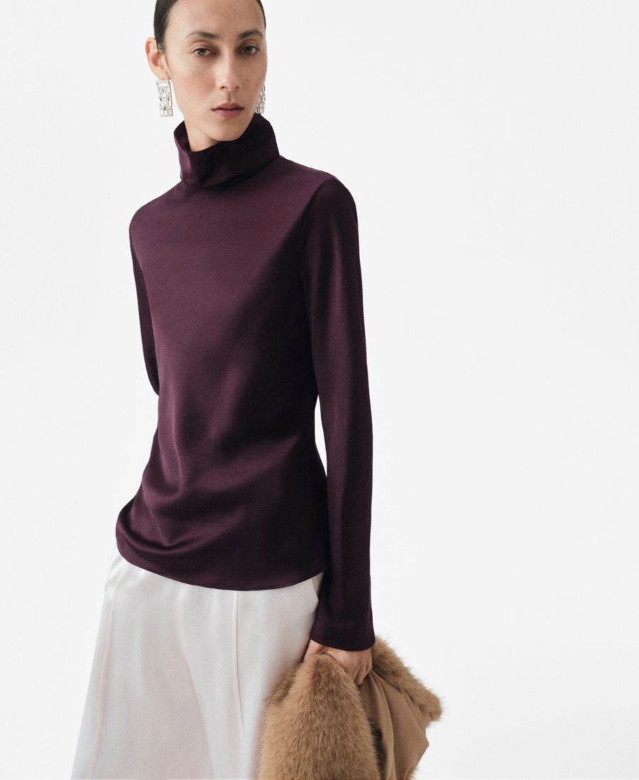 

Женская атласная блузка с высоким воротником MANGO, Purple