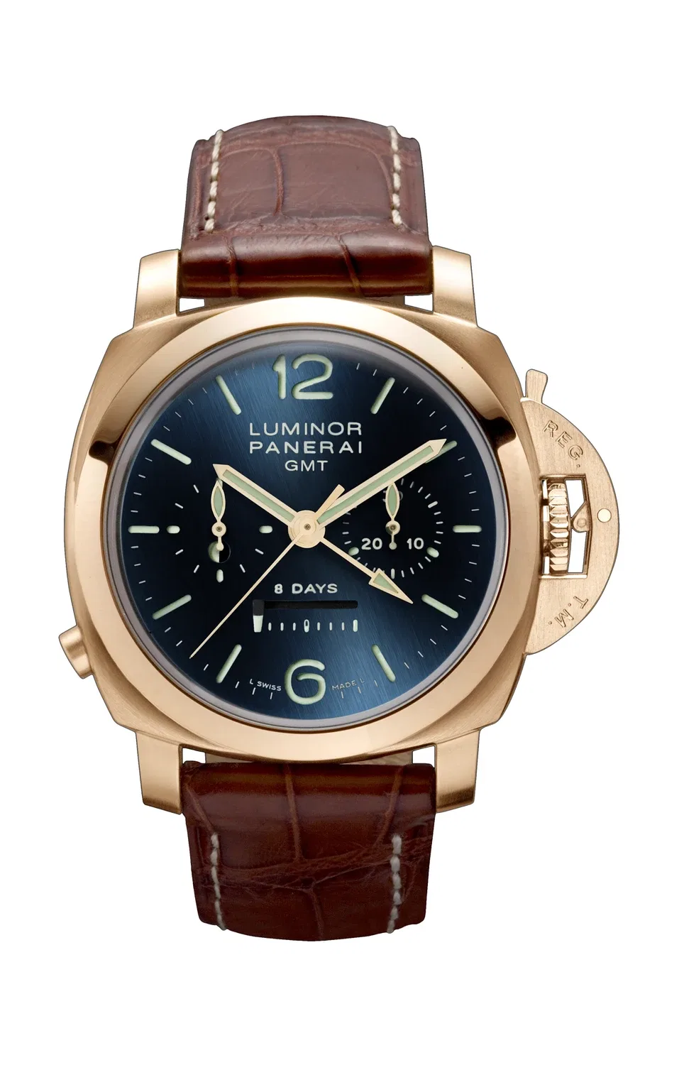 LUMINOR 1950 8 ДНЕЙ ХРОНОГРАФ МОНОПУШАР GMT РОЗОВОЕ ЗОЛОТО - 44 ММ - СПЕЦИАЛЬНАЯ СЕРИЯ - PAM00277 PANERAI, золотой