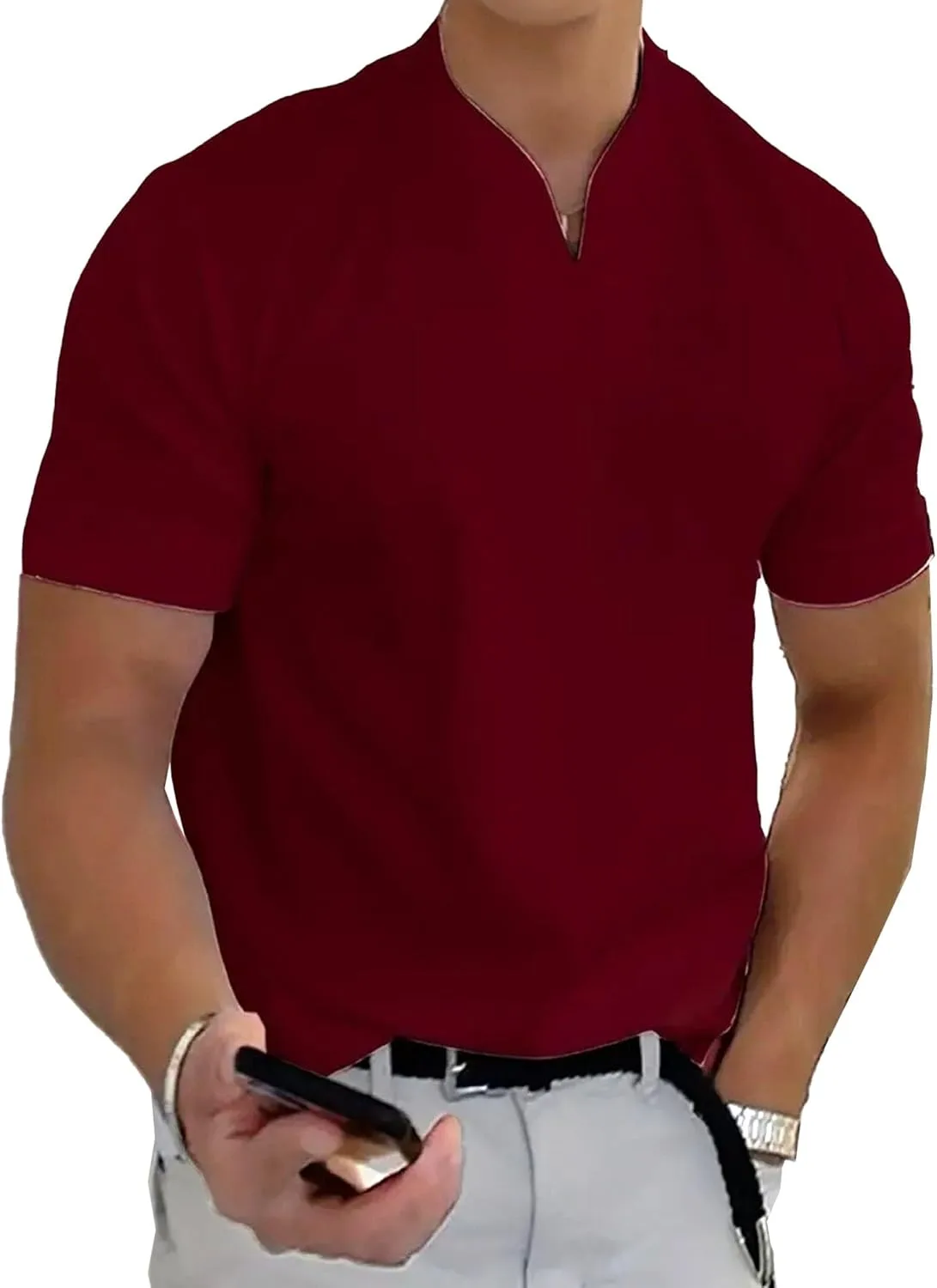 

Футболка мужская летняя Casual Cotton Linen, V-образный вырез QOAAIE