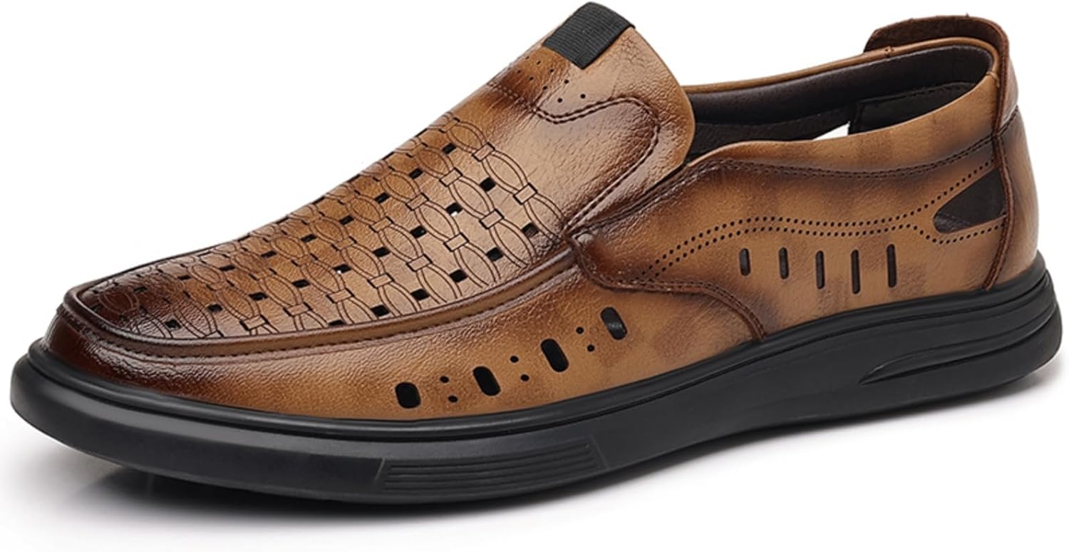 

Мужские кожаные слипоны с перфорацией- стильная повседневная обувь, идеально подходящая для летних прогулок, походов по делам и ежедневных поездок Kpdwfms, коричневый