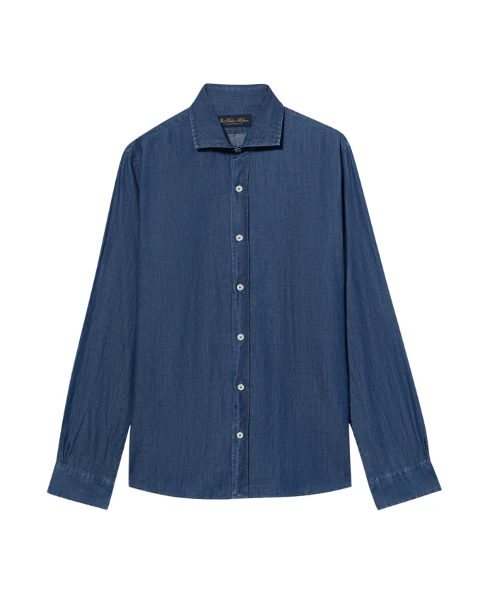 

Джинсовая рубашка приталенного кроя с широким воротником. Brooks Brothers, синий