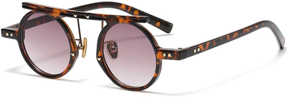 

Круглые солнцезащитные очки в стиле стимпанк для женщин, винтажные, с леопардовым принтом, с защитой от УФ-излучения UV400, очки в стиле хип-хоп для мужчин VFDHN, Leopard Tea C2