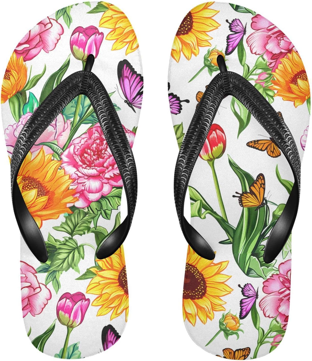 

Сланцы с бабочкой, подсолнухом и пионом, белые пляжные шлепанцы, резиновые, противоскользящие, летние тапочки для мужчин и женщин Sinestour