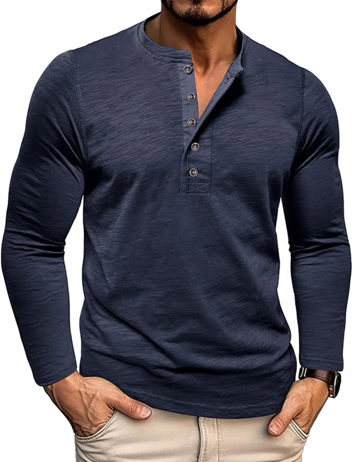 

Мужская футболка хенли с длинным рукавом и потертостями YSERB