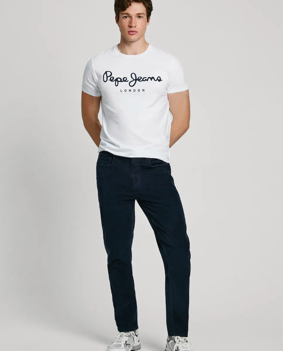 

Мужские брюки узкого кроя с пятью карманами из вельветовой ткани Pepe Jeans, темно-синий