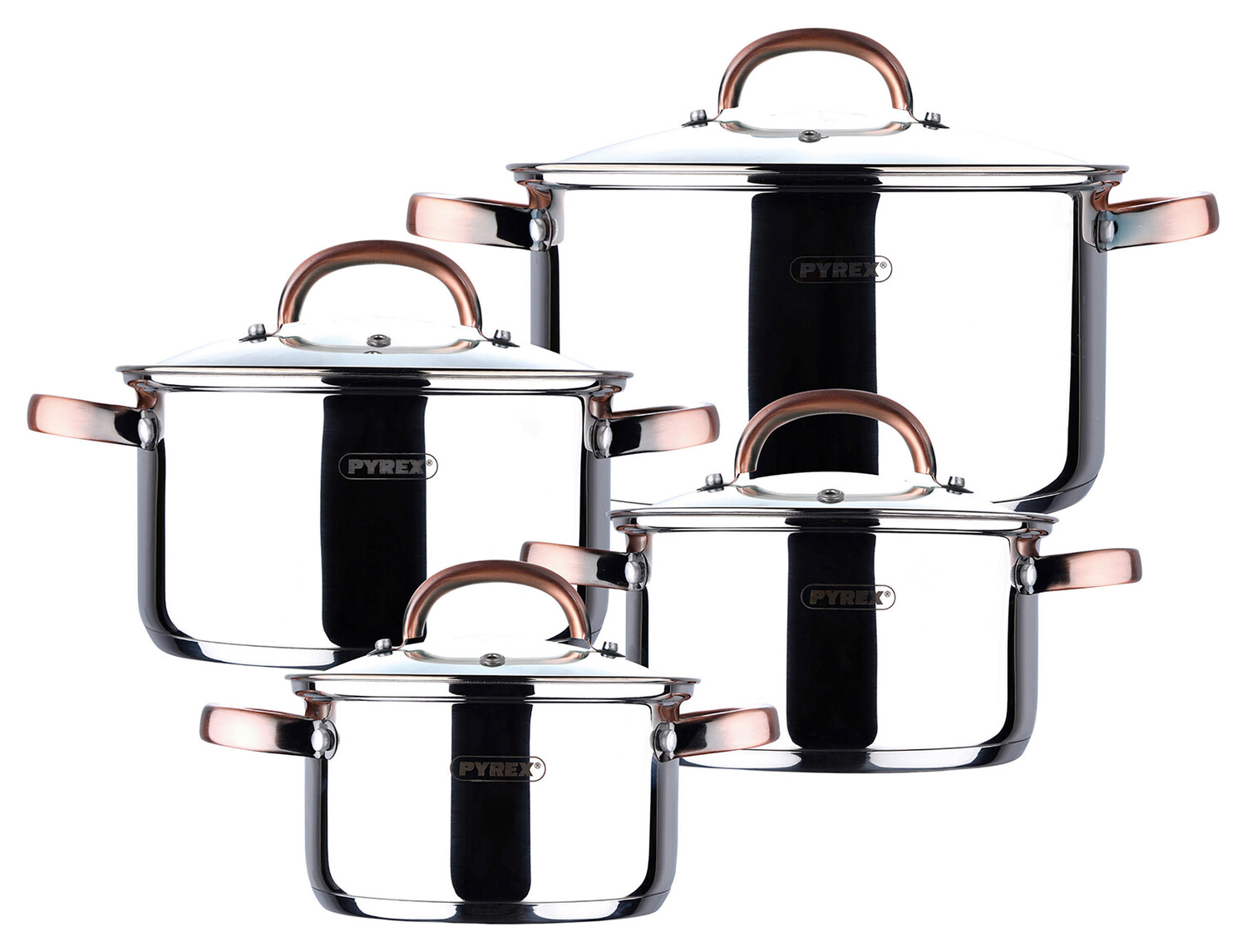 

Набор кастрюль pyrex copper special, 8 предметов, серебряный/медный