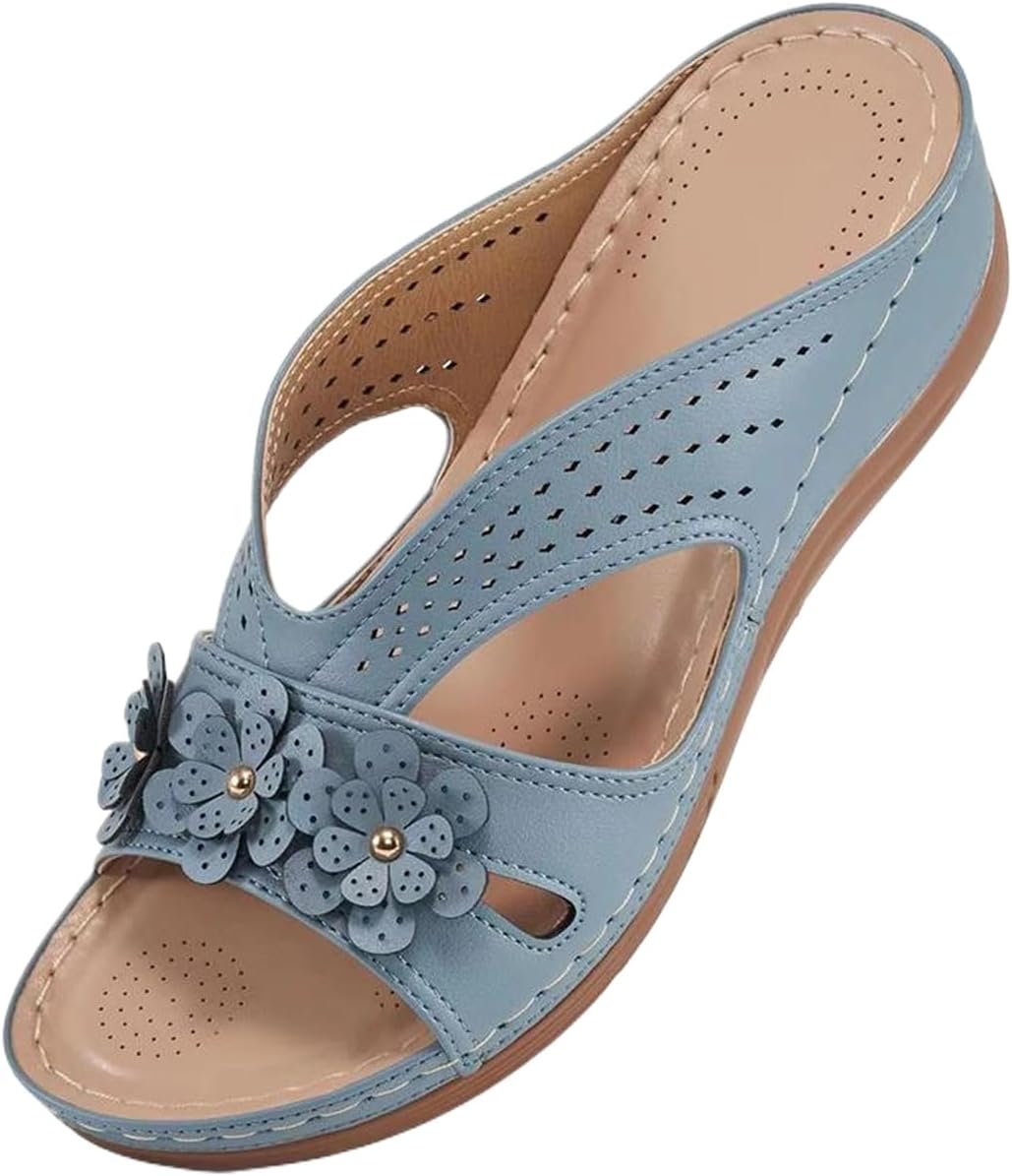

Женские ортопедические сандалии ZWRXW с вырезами, дышащие на платформе, на танкетке, слайд-сандалии, легкие летние комфортные сандалии с цветочным украшением, небесно-голубой