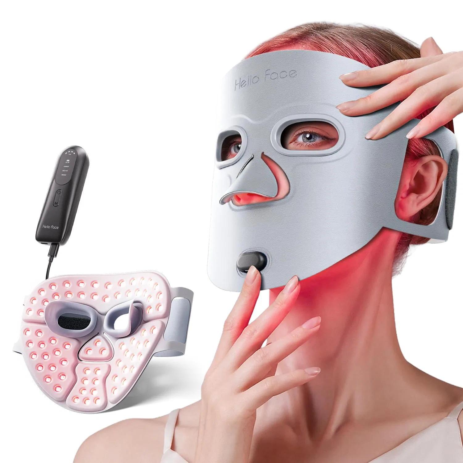 Маска для лица Hello Face — Для светотерапии красным светом, 280 LED, серая , Gray