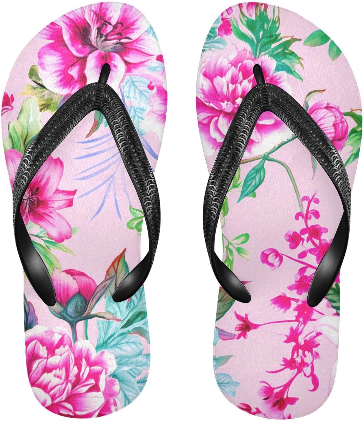 

Женские и мужские пляжные шлепанцы с пионовым цветочным принтом, резиновые нескользящие летние тапочки Sinestour, розовый